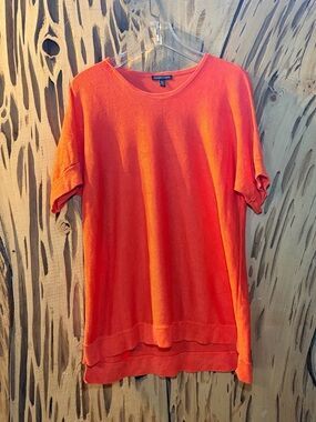 Eileen Fisher Tencel Silk Knit Pullover Top Orange Coral Size L Large EUC